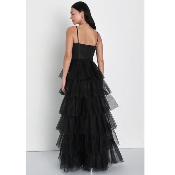 Lulus Rule The Runway Black Mesh Tulle Bustier Tiered Maxi Dress M Formal Party - Picture 6 of 15